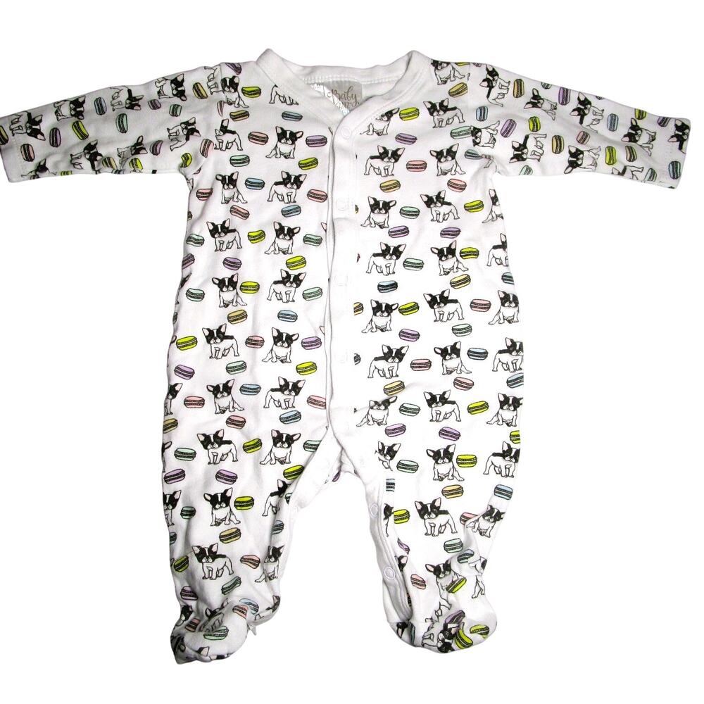 Baby Ganz Unisex Footed Sleeper White Moon Pies & Bulldogs Print Size 3–6 months